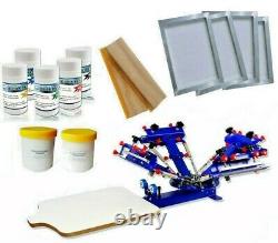 4 Color 1 Station Screen Printing Kit Micro-regist Press Printer with Screen Ink