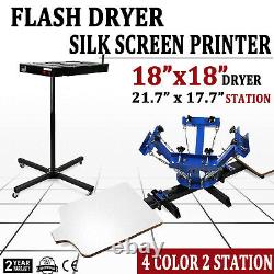4 Color 2 Stations Silk Screen Printing Machine 18'' Flash Dryer Equipment DIY