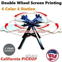 4 Color 4 Station Double Wheel Screen Printing Machine Press Silk Screen Printer