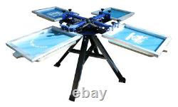 4 Color 4 Station Screen Printing Double Rotary Silk Screen Shirt Press Machine