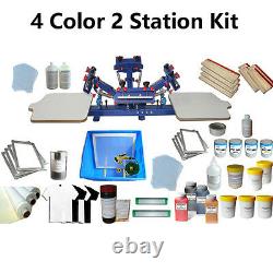 4 Color Silk Screen Printing Kit Rotary Press Machine with Ink Squeegee Supplies