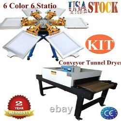6 Color 6 Station Screen Printing Machine and 220V 4800W Conveyor Tunnel Dryer