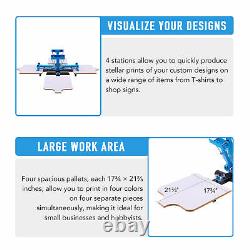 Screen Printing Machine 4 Station Silk Screen Press for 4 Color T Shirts & More