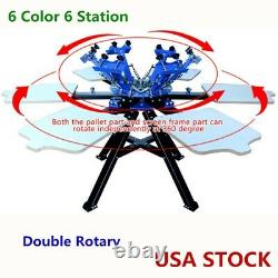 USA! 6 Color 6 Station Silk Screen Printing Double Rotary T-shirt Press Printer