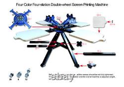 USA STOCK 4 Color 4 Station Double Wheel Silk Screen Printing Press Printer