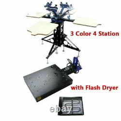 US 3 Color 4 Station Silk Screen Printing Machine&Flash Dryer Press Printer DIY