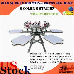 US 6 Color 6 Station Silk Screen Printing Press Machine with Micro Registration