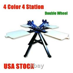 US STOCK 4 Color 4 Station Silk Screen Printing Machine T-shirt Printer 2 Wheel