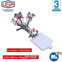 US Stock 4 Color 1 Station Micro Registration Silk Screen Printing Press Machine